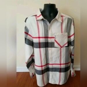 Columbia Button Up Shirt Men's LS  Plaid Blk / Wht / Red  Flannel Casual Sz XL